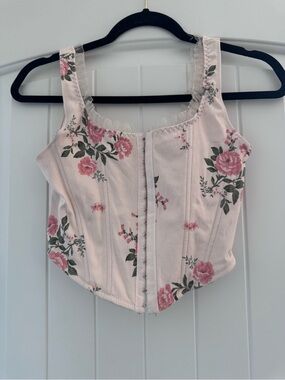 Altar'd State Cream Floral Corset Top with Ruffle Trim